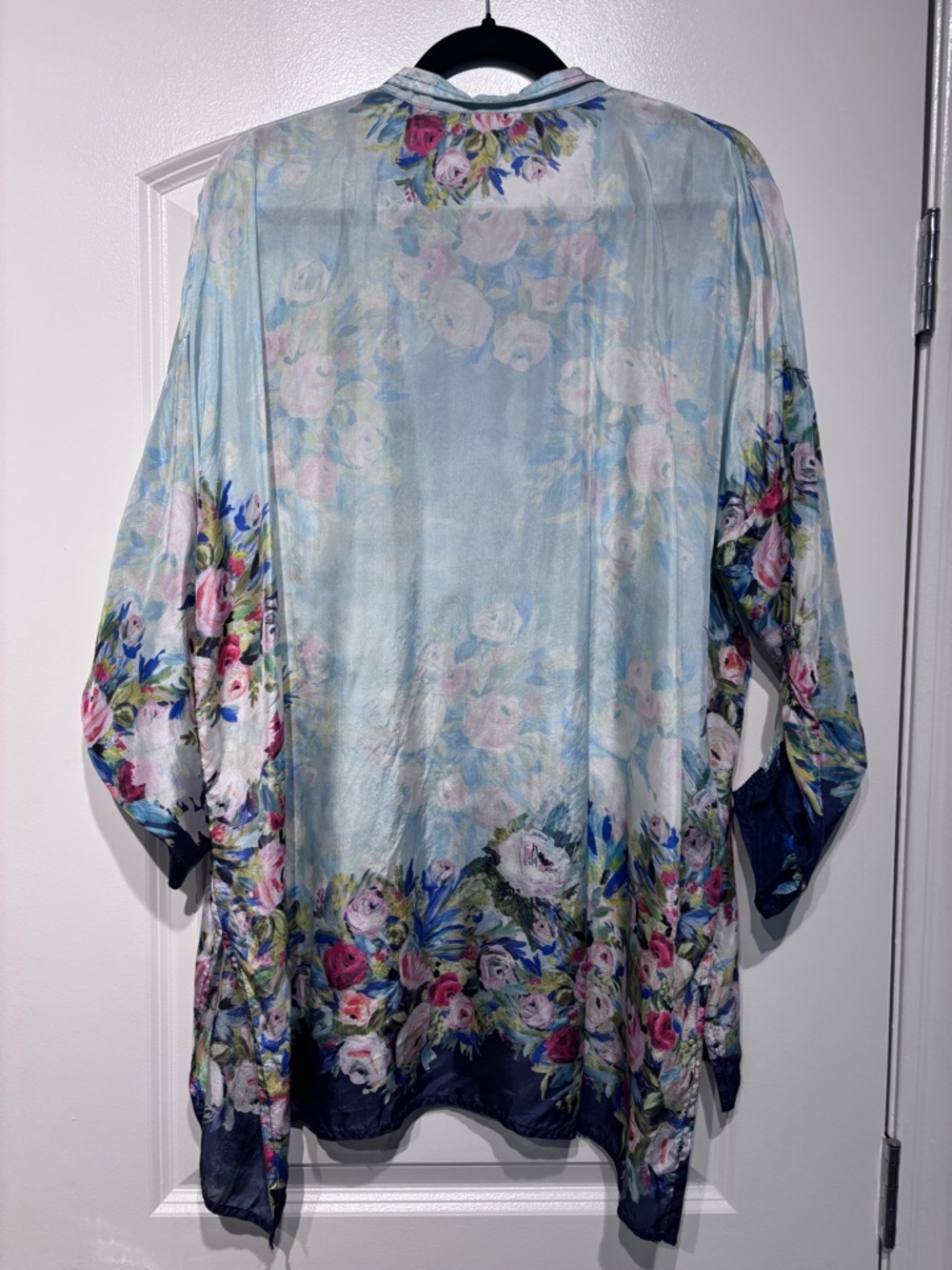 Johnny Was Silk Floral Button Front Top in Blue, Pink, Green - Picture 5 of 12